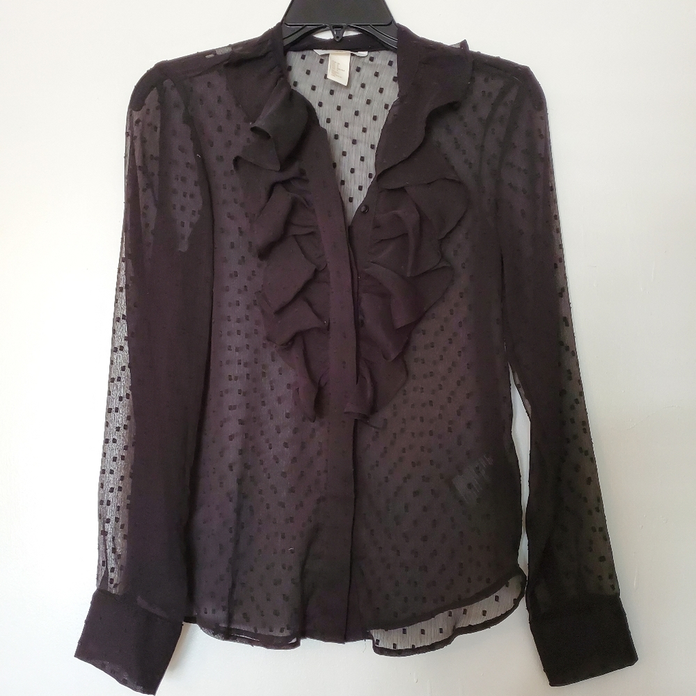 H&M Black Sheer Ruffle Top